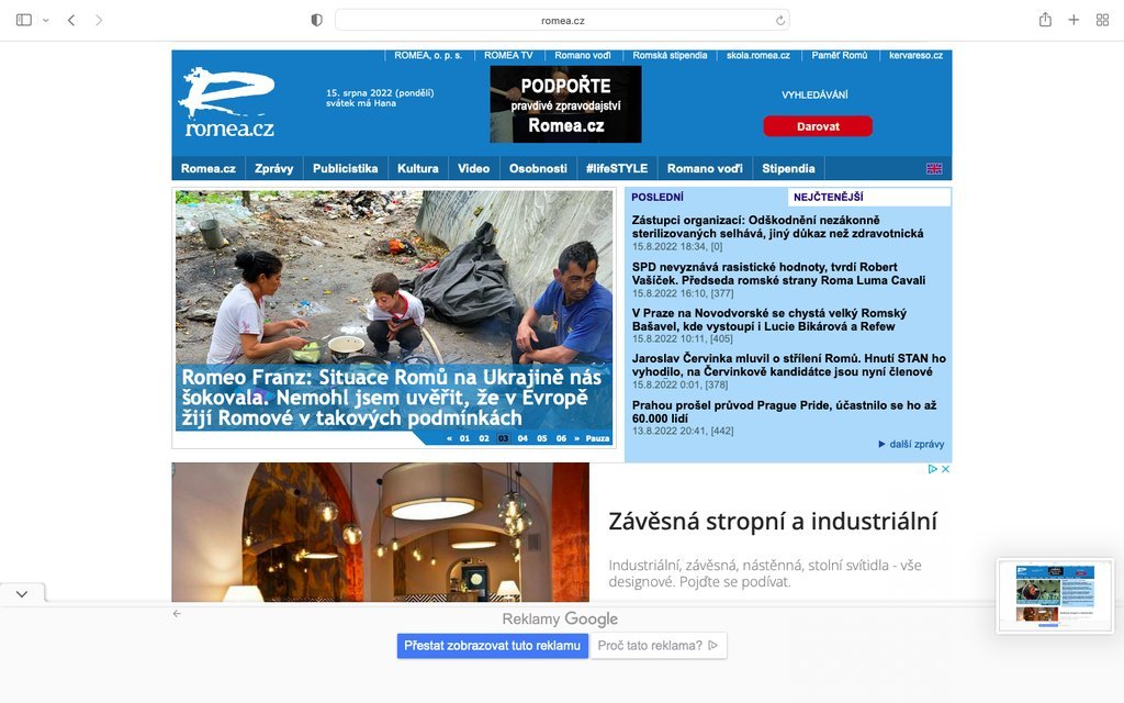 Screenshot of the Romea.cz website