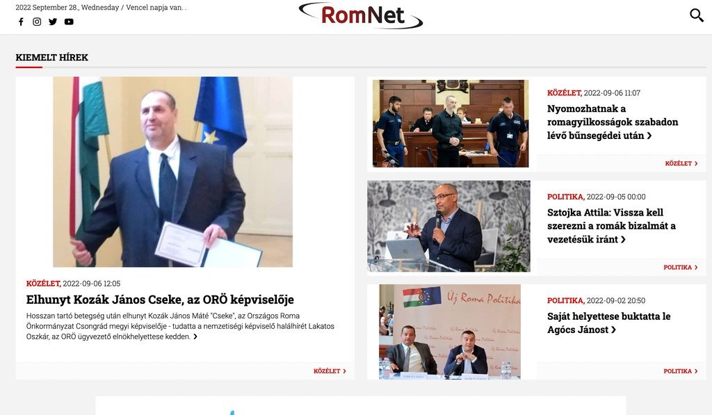 Screenshot of the RomNet website