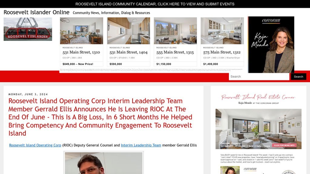 Screenshot of the Roosevelt Islander Online website