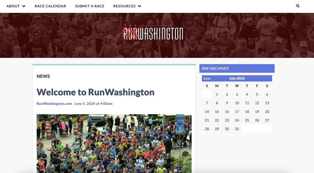 Screenshot of the Run Washington website
