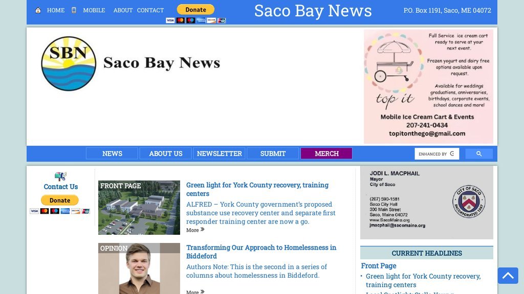 Screenshot of the Saco Bay News website