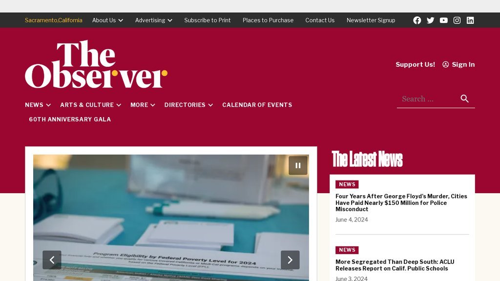 Screenshot of the Sacramento Observer, The website