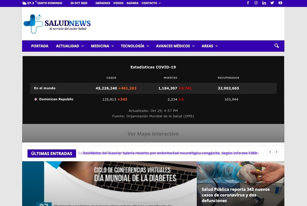 Screenshot of the Saludnews website