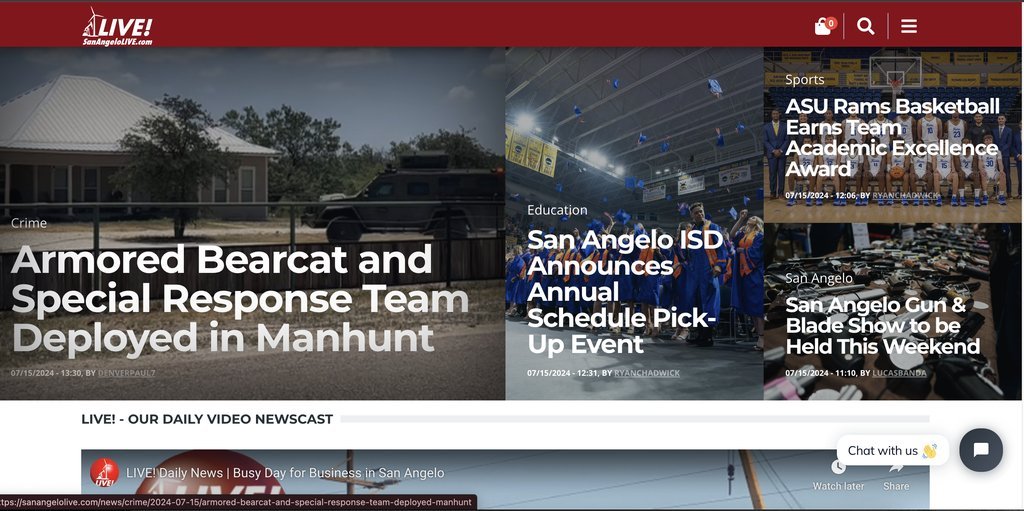 Screenshot of the San Angelo Live website