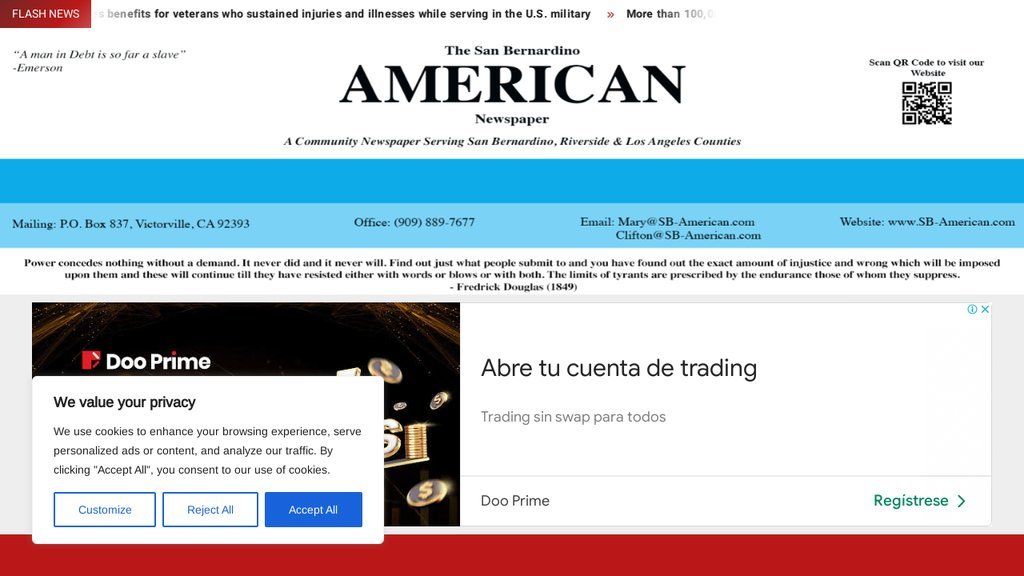 Screenshot of the San Bernardino American News website