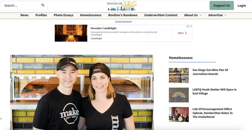 Screenshot of the San Diego Sun website