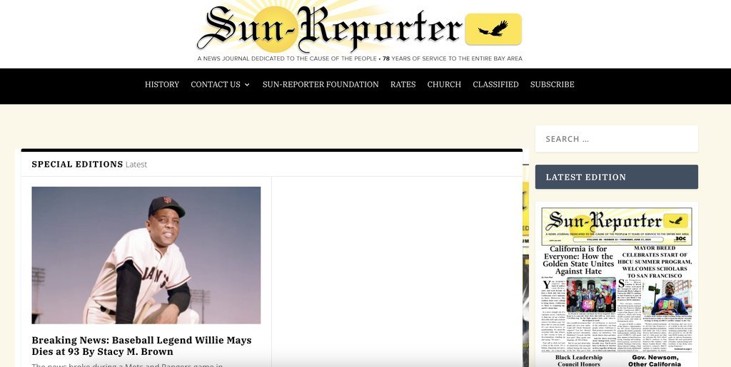 Screenshot of the San Francisco Sun Reporter website