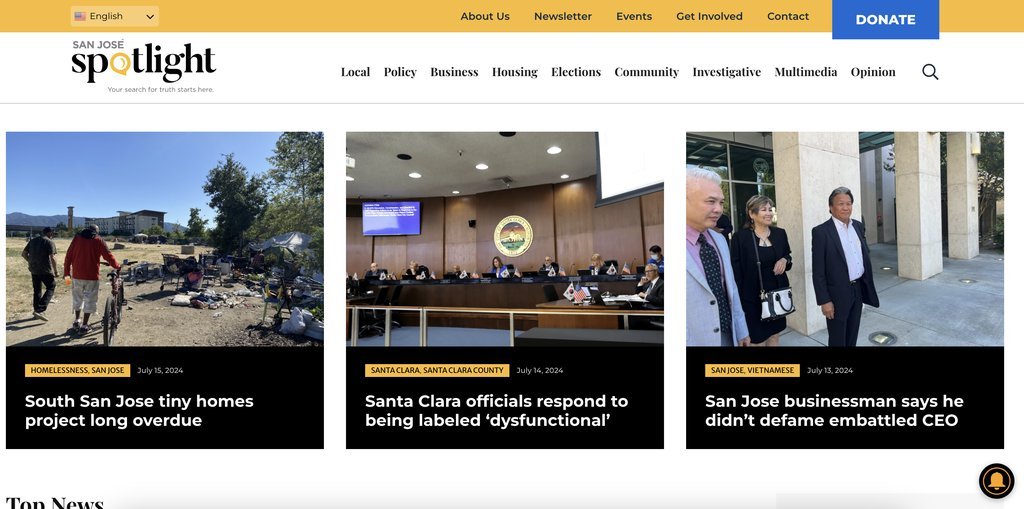 Screenshot of the San Jose Spotlight website