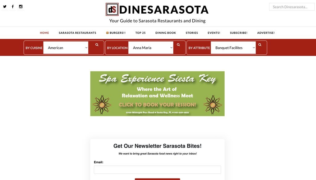 Screenshot of the Sarasota Bites website