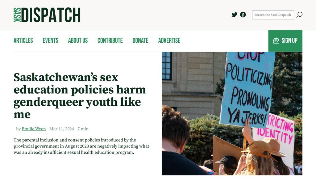 Screenshot of the Sask Dispatch website