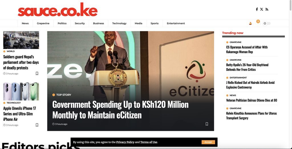 Screenshot of the Sauce.co.ke website