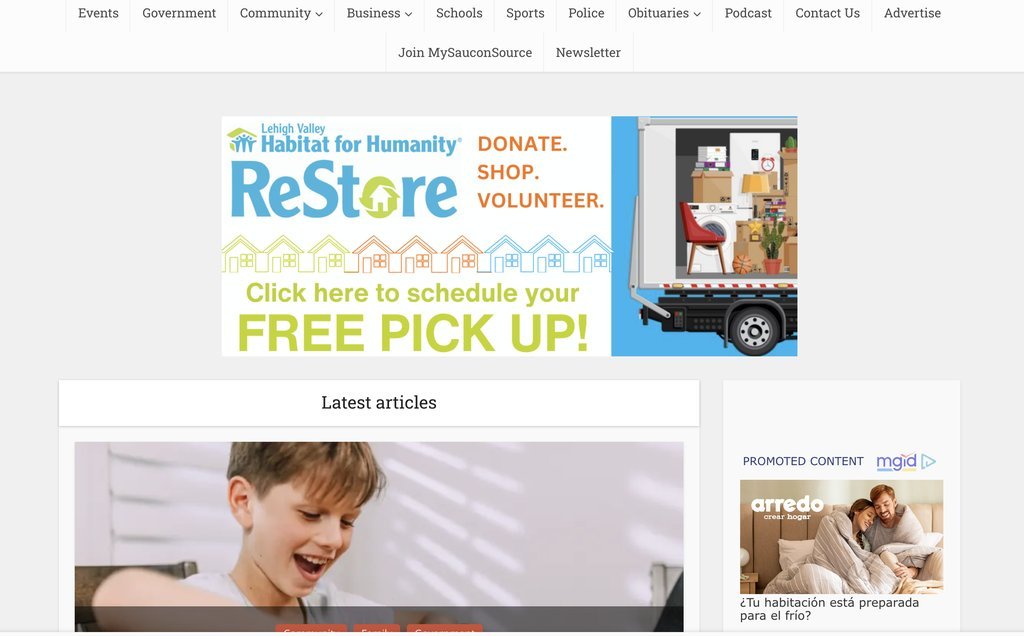 Screenshot of the Saucon Source website