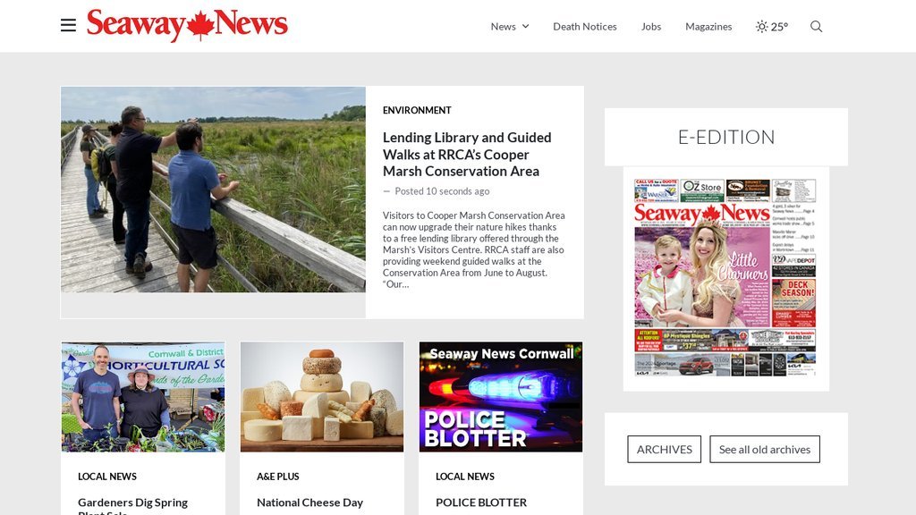 Screenshot of the Seaway News website