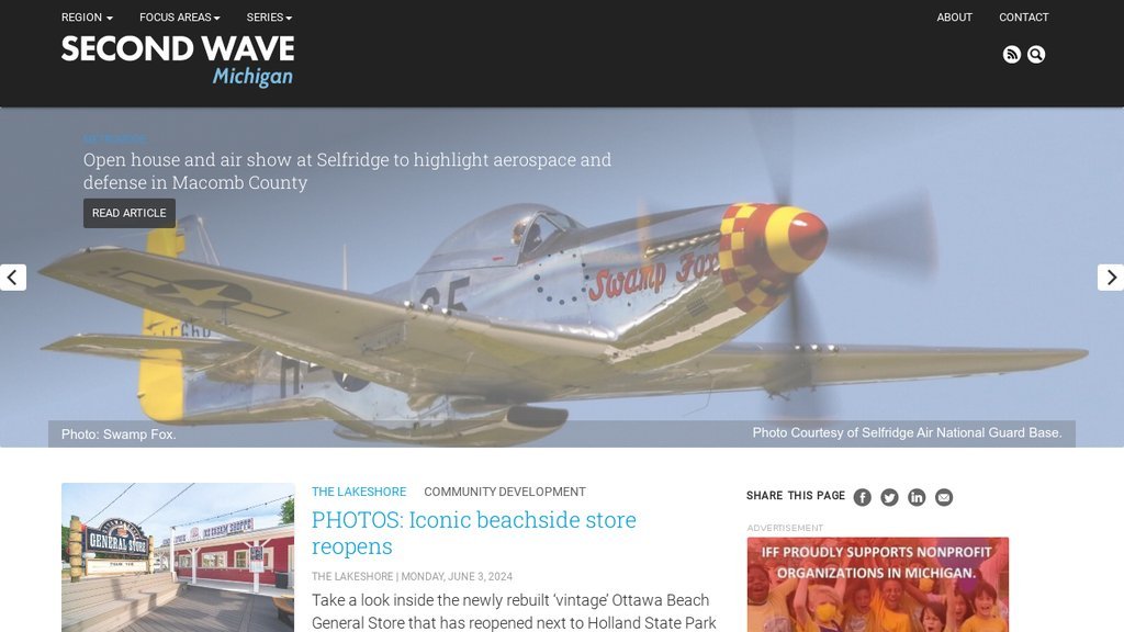 Screenshot of the Second Wave Michigan website