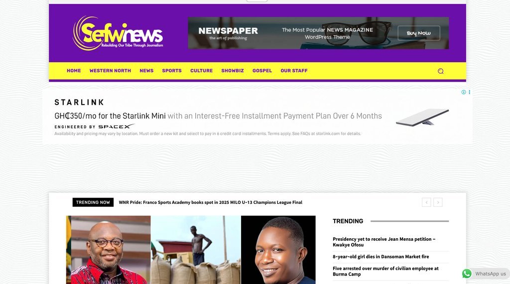 Screenshot of the Sefwinews website
