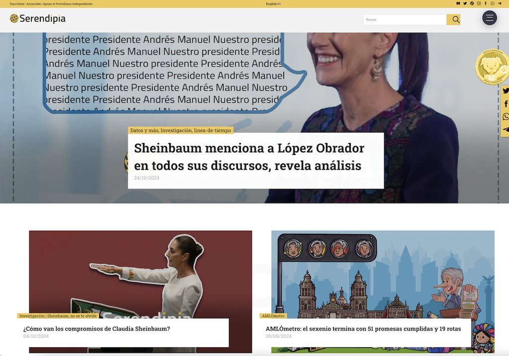 Screenshot of the Serendipia | Buscamos Datos, Encontramos Historias website