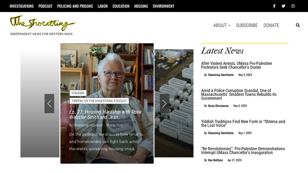 Screenshot of the Shoestring, The website