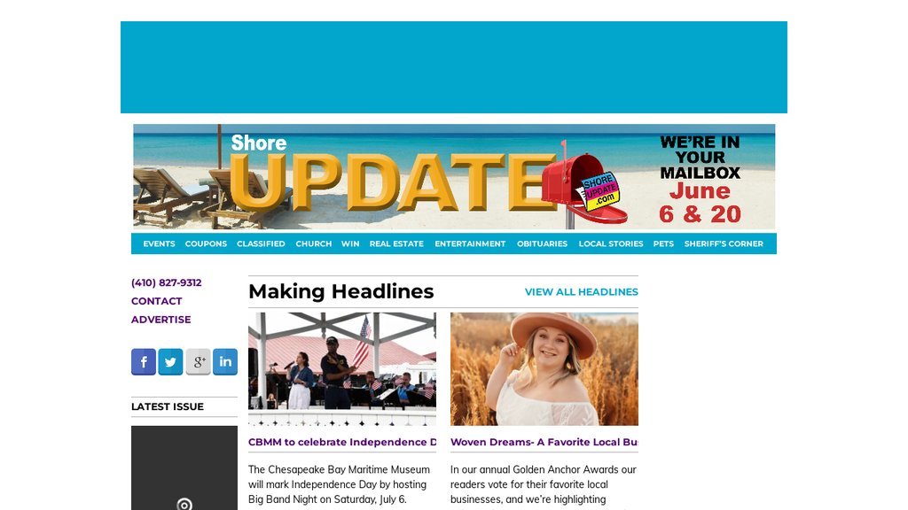 Screenshot of the Shore Update website