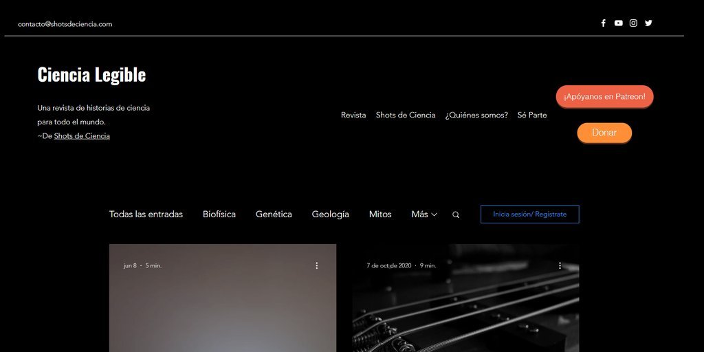 Screenshot of the Shots De Ciencia website