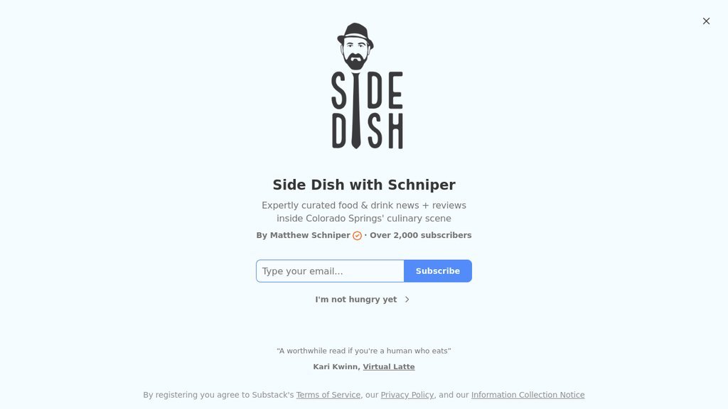 Screenshot of the Side Dish with Schniper website