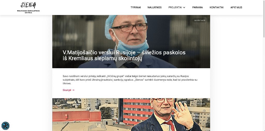 Screenshot of the Siena website