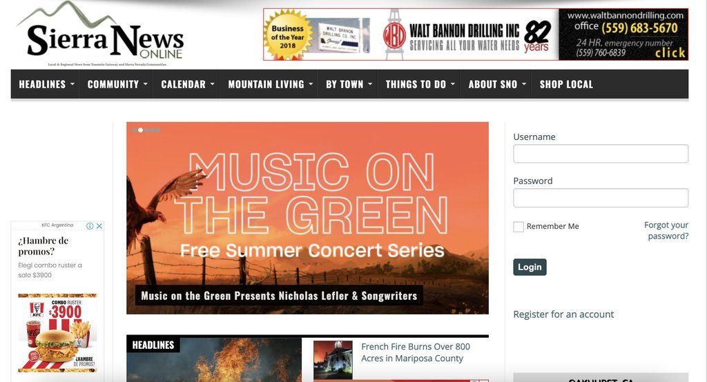 Screenshot of the Sierra News Online website