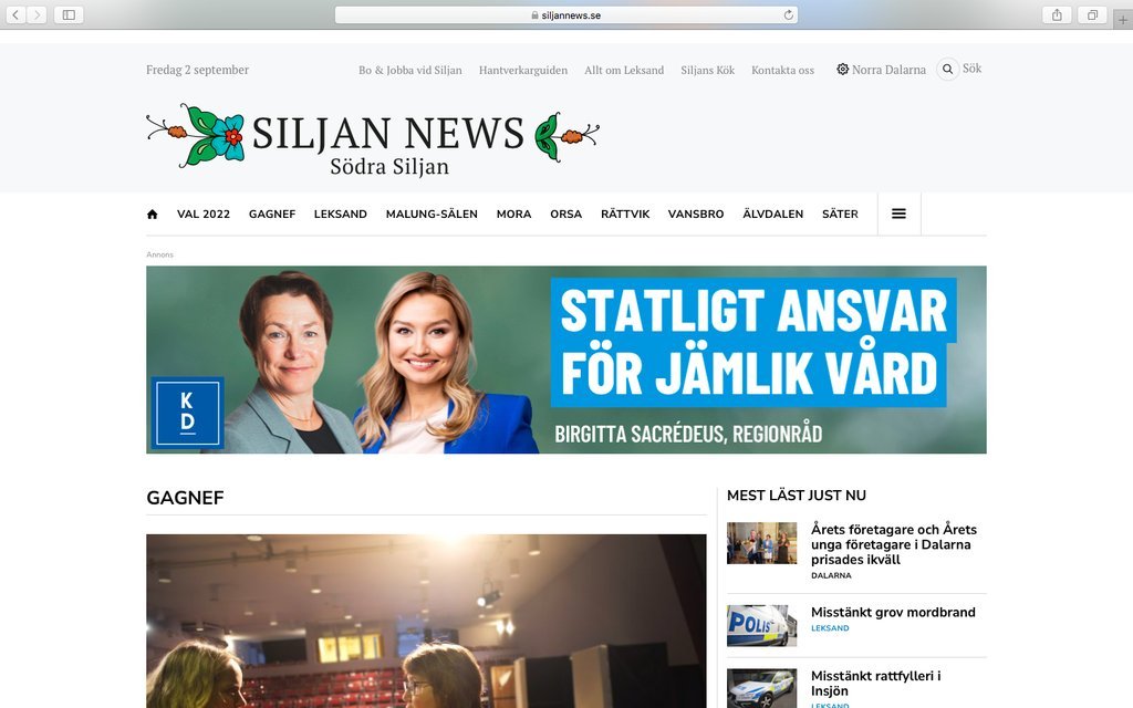 Screenshot of the Siljan News website