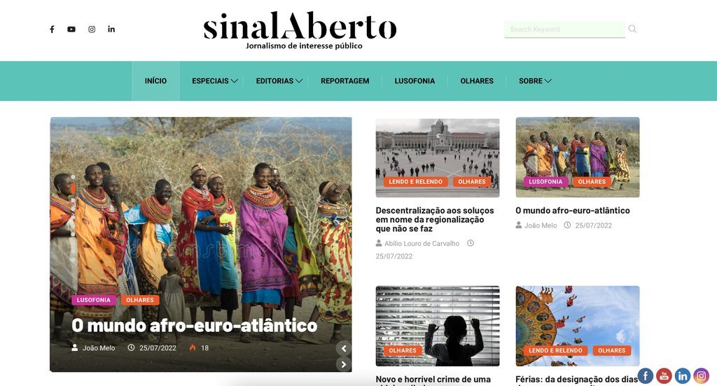 Screenshot of the sinalAberto website