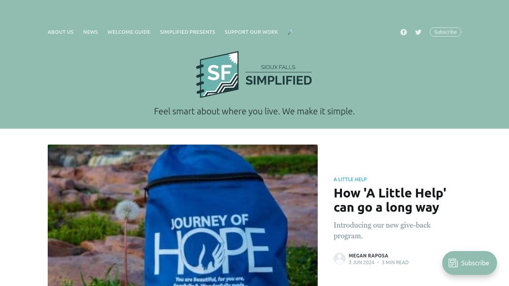 Screenshot of the Sioux Falls Simplified website