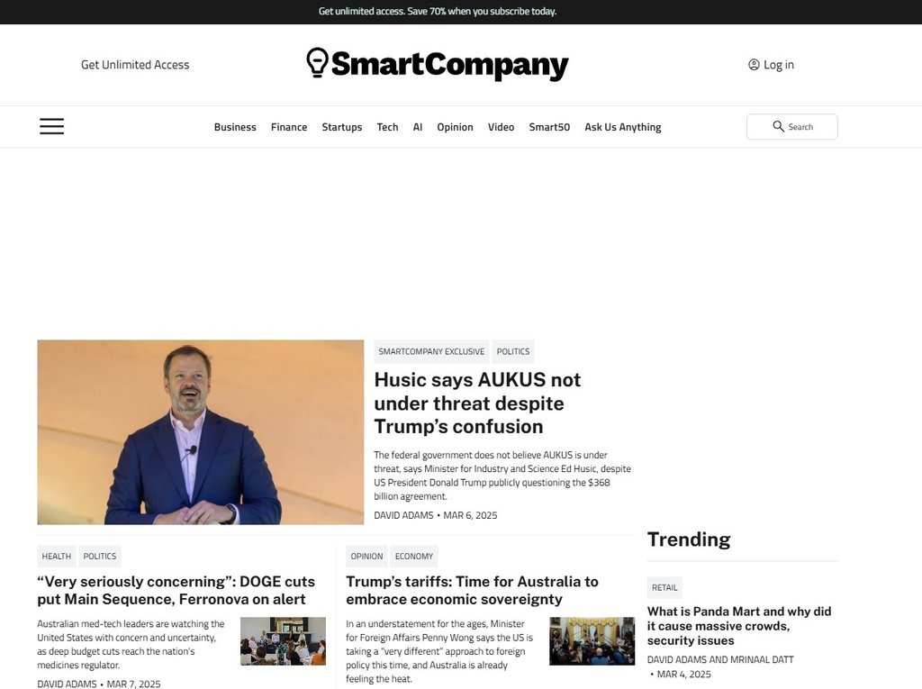 Screenshot of the SmartCompany website