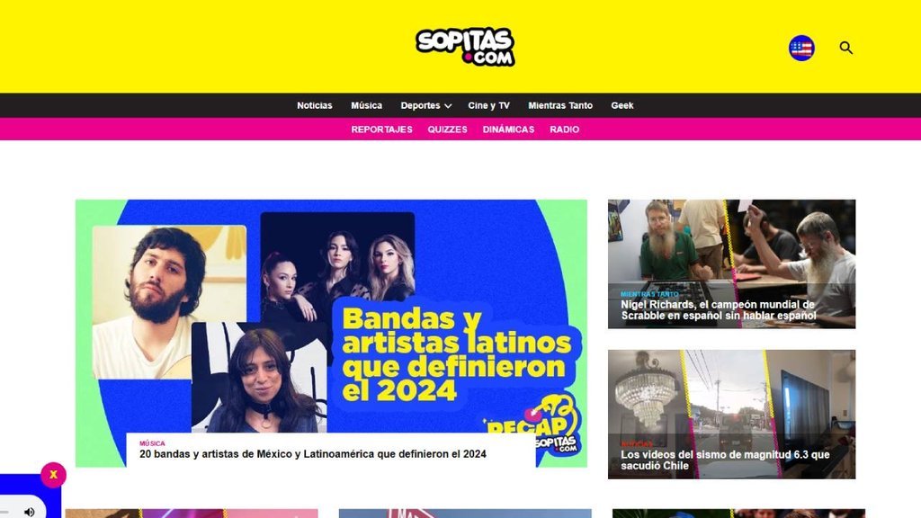 Screenshot of the Sopitas website