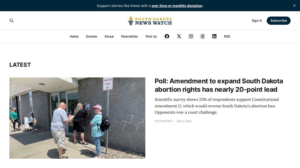 Screenshot of the South Dakota News Watch website