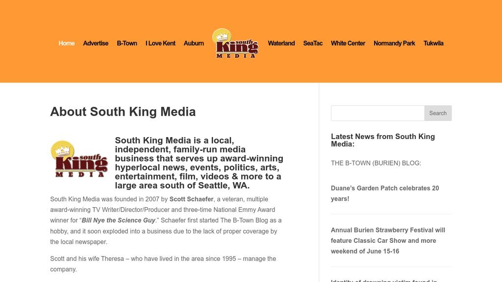 Screenshot of the South King Media website