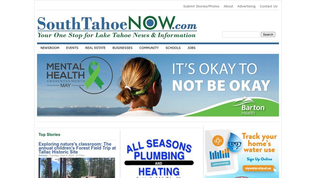 Screenshot of the South Tahoe Now website