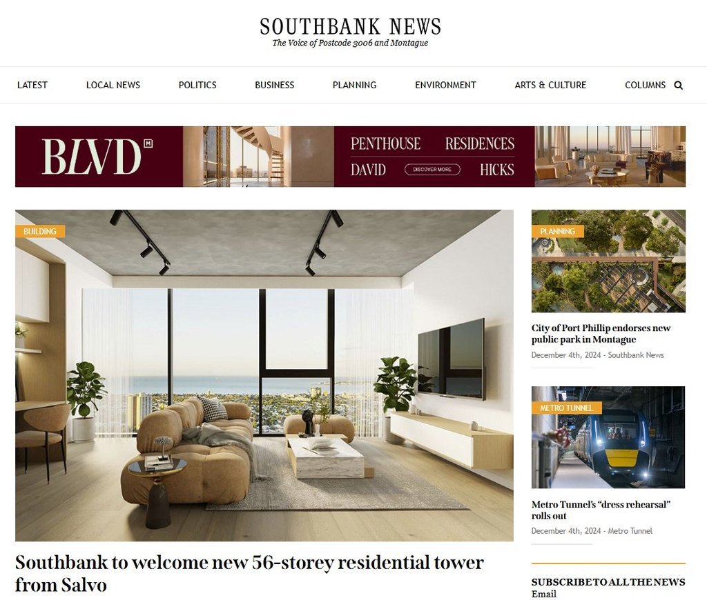 Screenshot of the Southbank News website