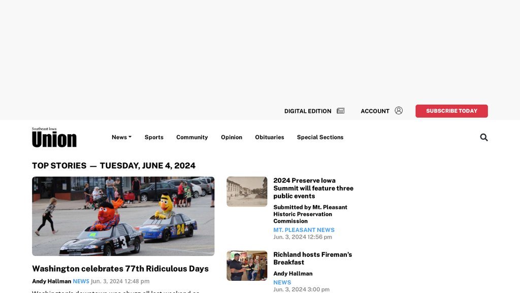 Screenshot of the Southeast Iowa Union website
