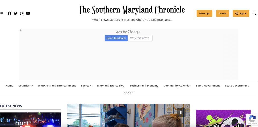 Screenshot of the Southern Maryland Chronicle, The website
