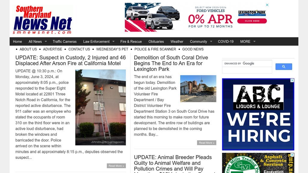 Screenshot of the Southern Maryland News Net website