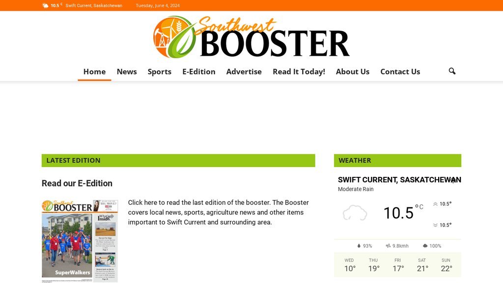 Screenshot of the Southwest Booster website
