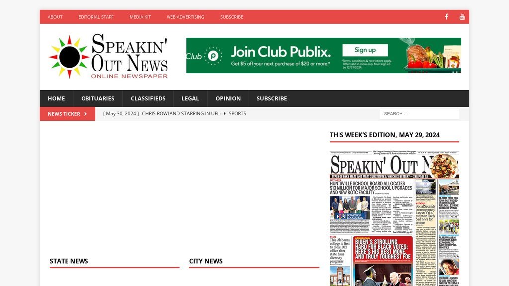 Screenshot of the Speakin’ Out News website