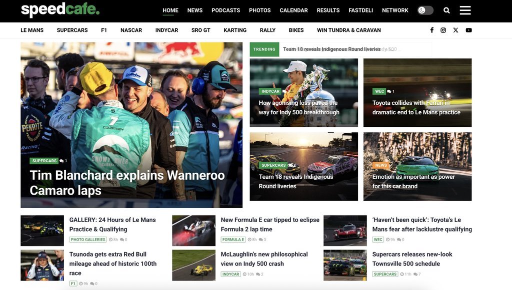Screenshot of the Speedcafe website