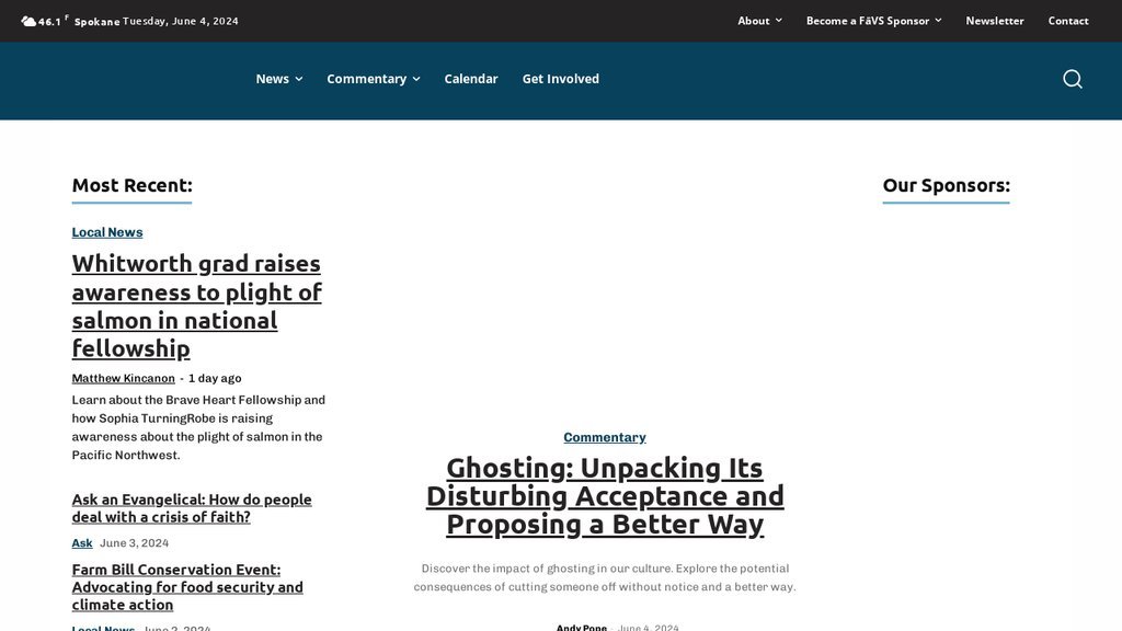 Screenshot of the SpokaneFāVS website