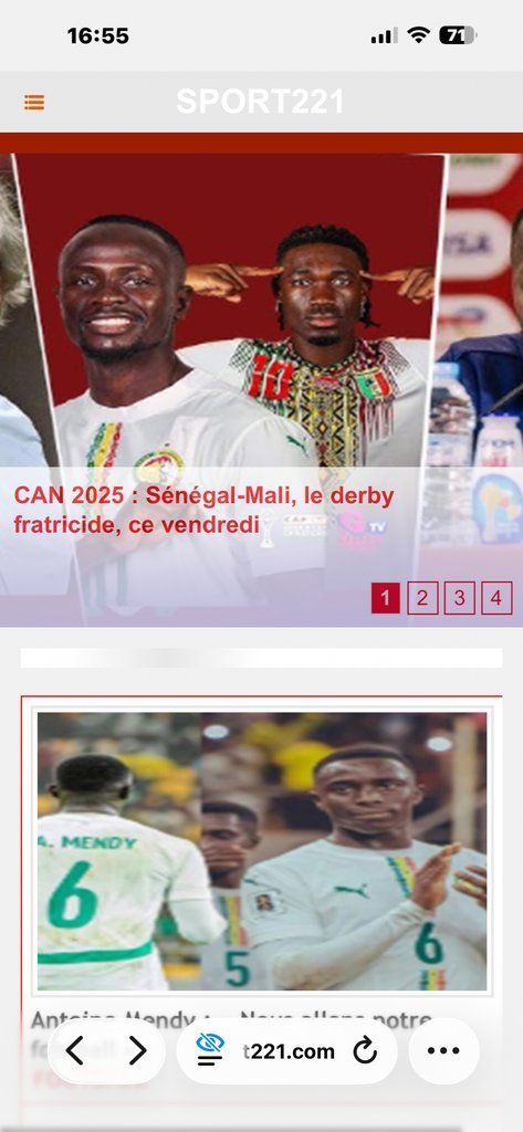 Screenshot of the Sport 221 website
