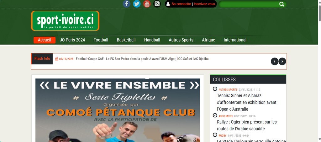 Screenshot of the Sport Ivoire website