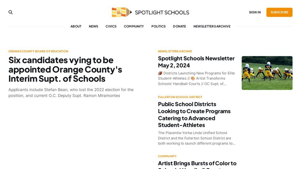 Screenshot of the Spotlight Schools website