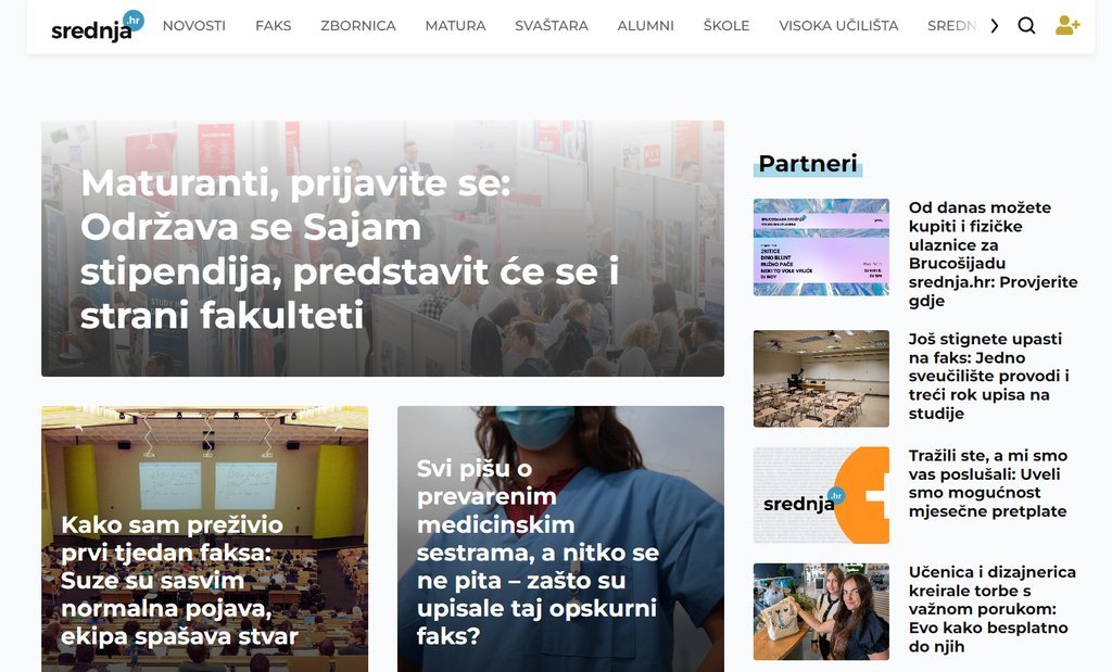 Screenshot of the Srednja.hr website