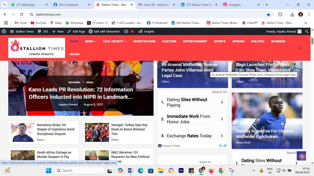 Screenshot of the Stallion Times website