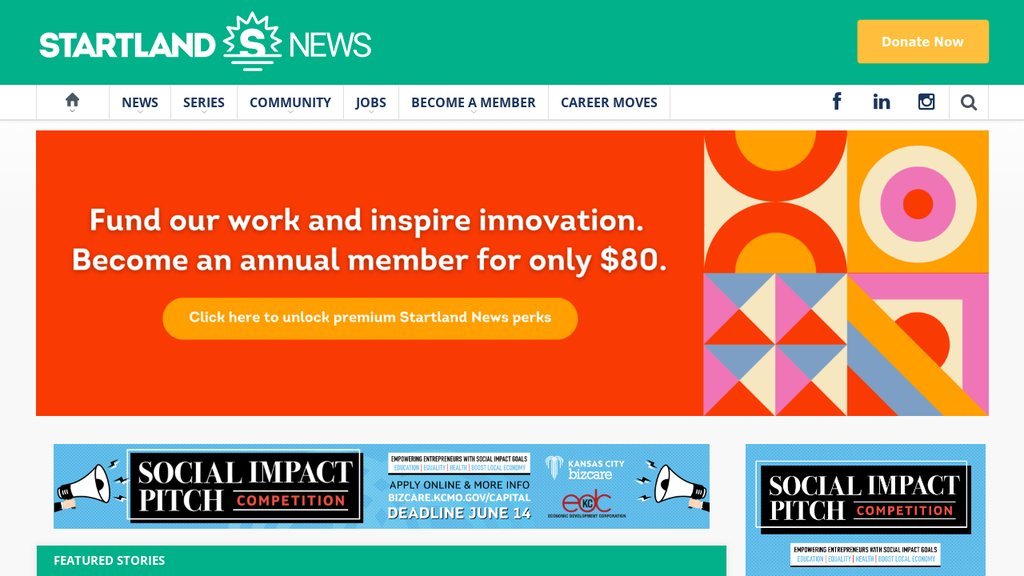 Screenshot of the Startland News website