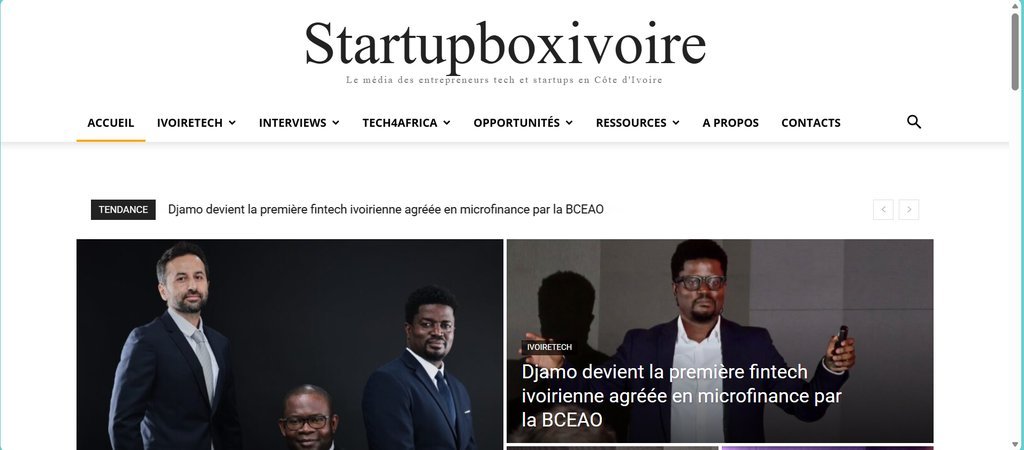 Screenshot of the Startup Box Ivoire website