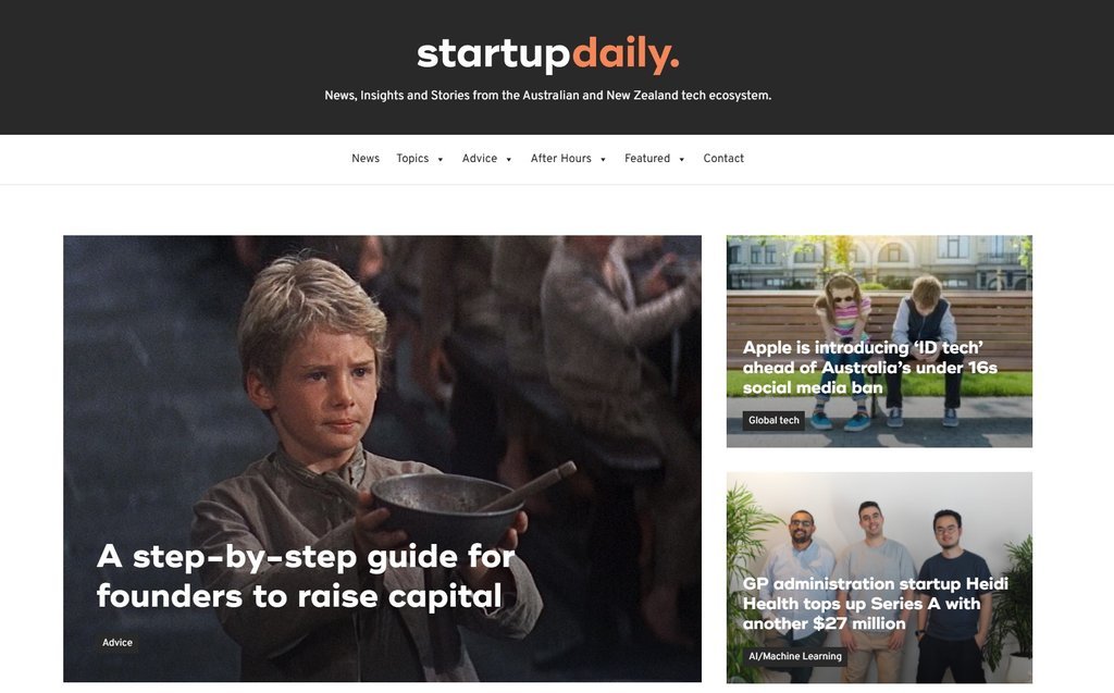 Screenshot of the Startup Daily website